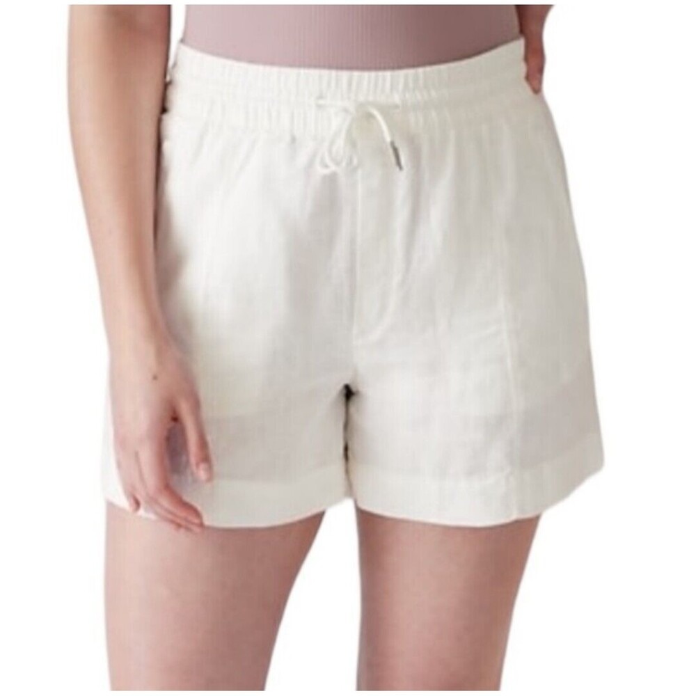 New Athleta 100% Linen Shorts 22 White Pull-on Travel Resort Loose Retreat NWT